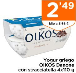 Yogur griego OIKOS Danone con stracciatella 4x110 g