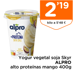 Yogur vegetal soja Skyr ALPRO alto prote?nas mango 400g
