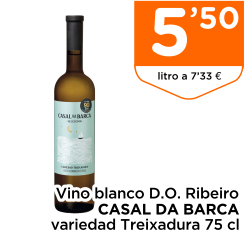 Vino blanco D.O. Ribeiro CASAL DA BARCA variedad Treixadura 75 cl