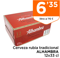 Cerveza rubia tradicional ALHAMBRA 12x33 cl