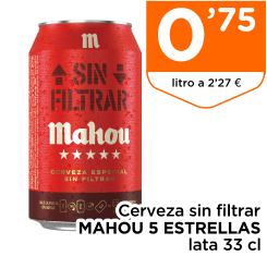 Cerveza sin filtrar MAHOU 5 ESTRELLAS lata 33 cl