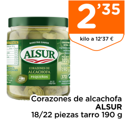 Corazones de alcachofa ALSUR 18/22 piezas tarro 190 g