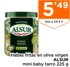 Habas fritas en oliva virgen ALSUR mini baby tarro 225 g