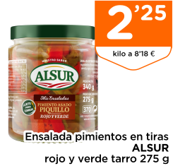 Ensalada pimientos en tiras ALSUR rojo y verde tarro 275 g