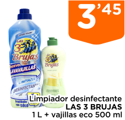 Limpiador desinfectante LAS 3 BRUJAS 1 L + vajillas eco 500 ml