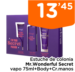 Estuche de colonia Mr.Wonderful Secret vapo 75ml+Body+Cr.manos