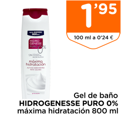 Gel de ba?o HIDROGENESSE PURO 0% m?xima hidrataci?n 800 ml