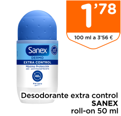 Desodorante extra control SANEX roll-on 50 ml