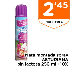 Nata montada spray ASTURIANA sin lactosa 250 ml +10%