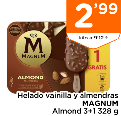 Helado vainilla y almendras MAGNUM Almond 3+1 328 g