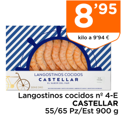 Langostinos cocidos n? 4-E CASTELLAR 55/65 Pz/Est 900 g