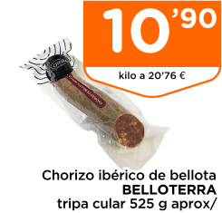 Chorizo ib?rico de bellota BELLOTERRA tripa cular 525 g aprox/