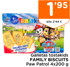Galletas tostakids FAMILY BISCUITS Paw Patrol 4x200 g