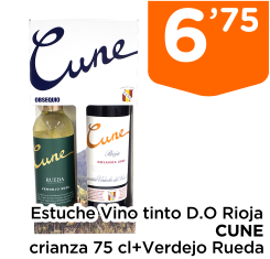 Estuche Vino tinto D.O Rioja CUNE crianza 75 cl+Verdejo Rueda