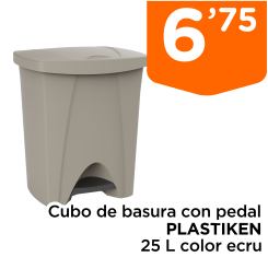 Cubo de basura con pedal PLASTIKEN 25 L color ecru