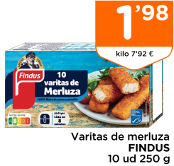 Varitas de merluza FINDUS 10 ud 250 g