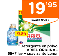 Detergente en polvo ARIEL ORIGINAL 65+7 lav + suavizante Lenor