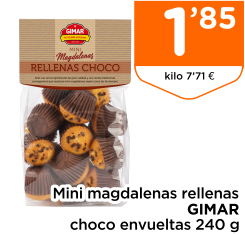 Mini magdalenas rellenas GIMAR choco envueltas 240 g