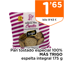 Pan tostado especial 100% M?S TRIGO espelta integral 175 g
