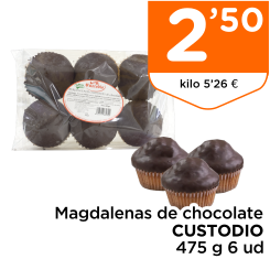 Magdalenas de chocolate CUSTODIO 475 g 6 ud