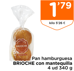 Pan hamburguesa BRIOCHE con mantequilla 4 ud 340 g