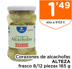 Corazones de alcachofas ALTEZA frasco 8/12 piezas 165 g