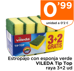 Estropajo con esponja verde VILEDA Tip Top raya 3+2 ud
