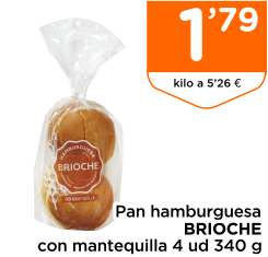 Pan hamburguesa BRIOCHE con mantequilla 4 ud 340 g