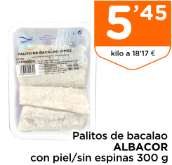 Palitos de bacalao ALBACOR con piel/sin espinas 300 g