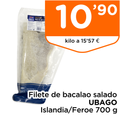 Filete de bacalao salado UBAGO Islandia/Feroe 700 g