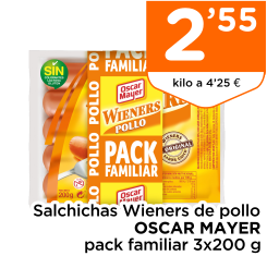 Salchichas Wieners de pollo OSCAR MAYER pack familiar 3x200 g