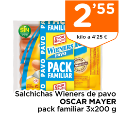 Salchichas Wieners de pavo OSCAR MAYER pack familiar 3x200 g