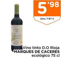 Vino tinto D.O Rioja MARQUES DE CACERES ecol?gico 75 cl