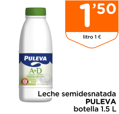 Leche semidesnatada PULEVA botella 1.5 L