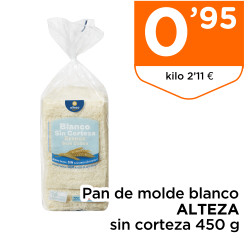 Pan de molde blanco ALTEZA sin corteza 450 g