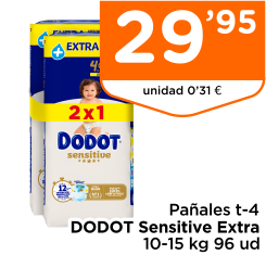 Pa?ales t-4 DODOT Sensitive Extra 10-15 kg 96 ud
