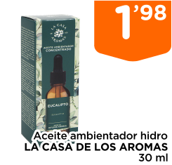 Aceite ambientador hidro LA CASA DE LOS AROMAS eucalipto 30 ml