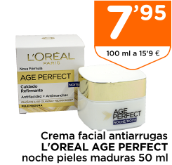 Crema facial antiarrugas L'OREAL AGE PERFECT noche pieles maduras 50 ml