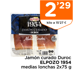 Jam?n curado Duroc ELPOZO 1954 medias lonchas 2x75 g