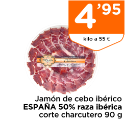 Jam?n de cebo ib?rico ESPA?A 50% raza ib?rica corte charcutero 90 g