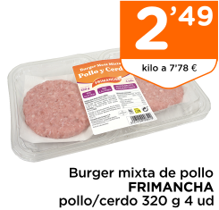 Burger mixta de pollo FRIMANCHA pollo/cerdo 320 g 4 ud