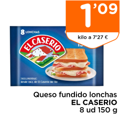 Queso fundido lonchas EL CASERIO 8 ud 150 g