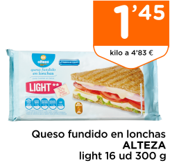 Queso fundido en lonchas ALTEZA light 16 ud 300 g