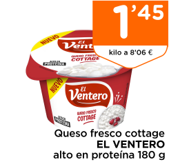 Queso fresco cottage EL VENTERO alto en prote?na 180 g