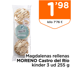 Magdalenas rellenas MORENO Castro del R?o kinder 3 ud 255 g
