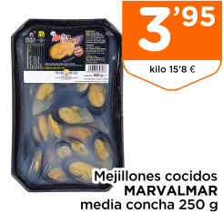 Mejillones cocidos MALVALMAR media concha 250 g