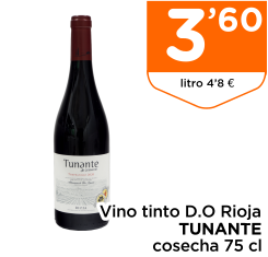 Vino tinto D.O Rioja TUNANTE cosecha 75 cl