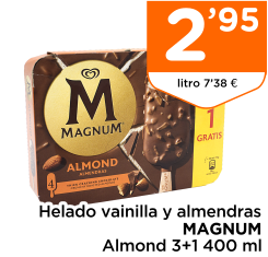 Helado vainilla y almendras MAGNUM Almond 3+1 400 ml
