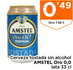 Cerveza tostada sin alcohol AMSTEL Oro 0,0 lata 33 cl