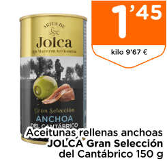 Aceitunas rellenas anchoas JOLCA Gran Selecci?n del Cant?brico 150 g